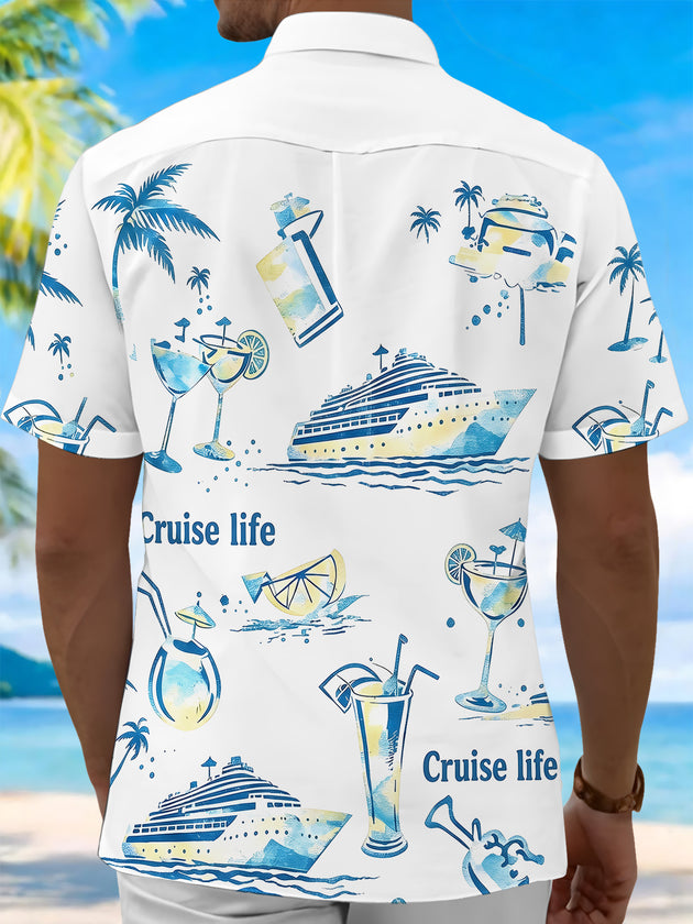 Hawaiian Cruise Vacation Cocktail Men's Pocket Short Sleeve Shirts