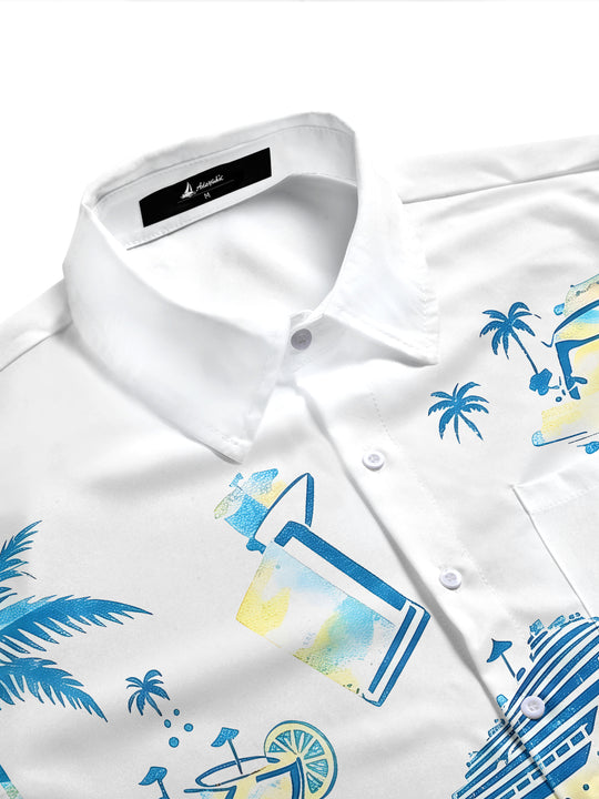 Hawaiian Cruise Vacation Cocktail Men's Pocket Short Sleeve Shirts