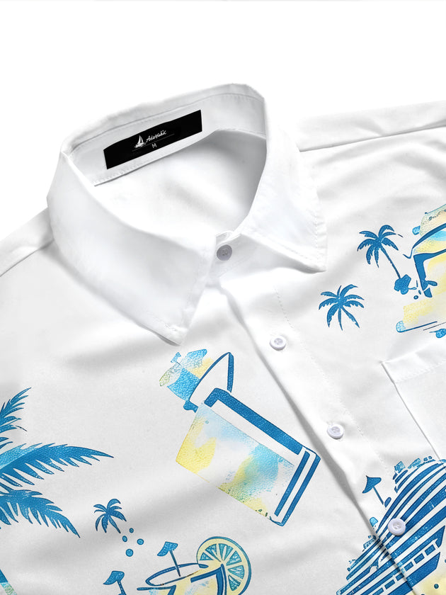 Hawaiian Cruise Vacation Cocktail Men's Pocket Short Sleeve Shirts