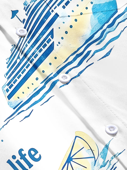 Hawaiian Cruise Vacation Cocktail Men's Pocket Short Sleeve Shirts