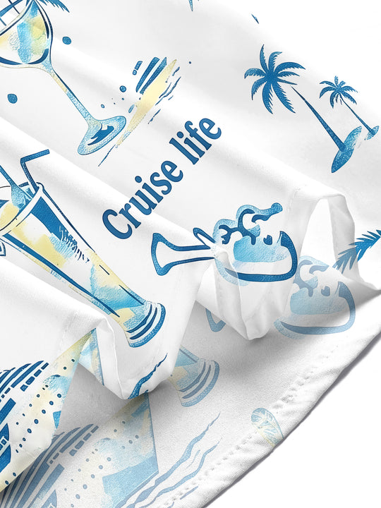 Hawaiian Cruise Vacation Cocktail Men's Pocket Short Sleeve Shirts
