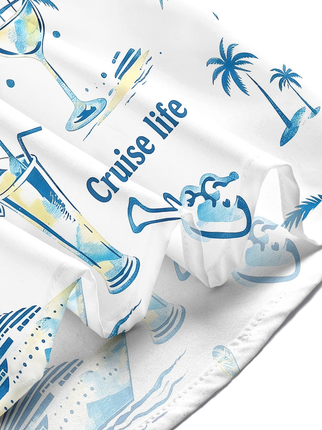 Hawaiian Cruise Vacation Cocktail Men's Pocket Short Sleeve Shirts
