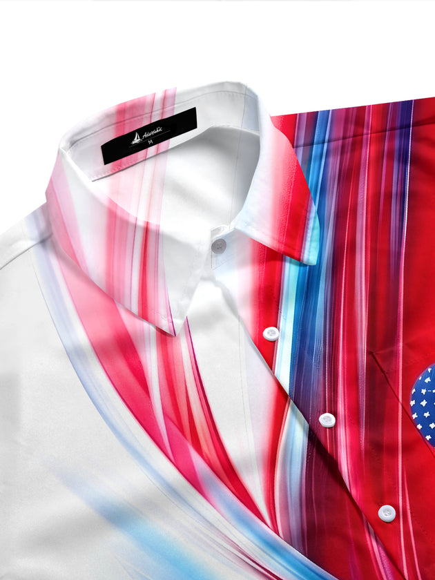 American Flag Element Fighter Jet Independence Day Men's Pocket Short Sleeve Shirts