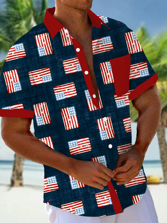 American Flag Men's Pocket Short Sleeve Shirts