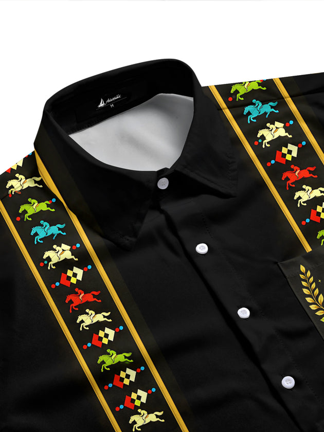 Horse Racing Men's Pocket Short Sleeve Shirts