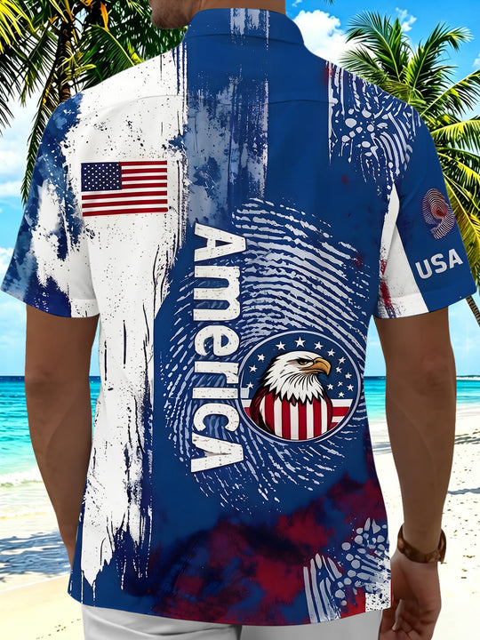 American Flag & Eagle Independence Day Men's Pocket Short Sleeve Shirts