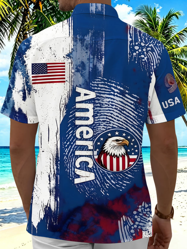 American Flag & Eagle Independence Day Men's Pocket Short Sleeve Shirts