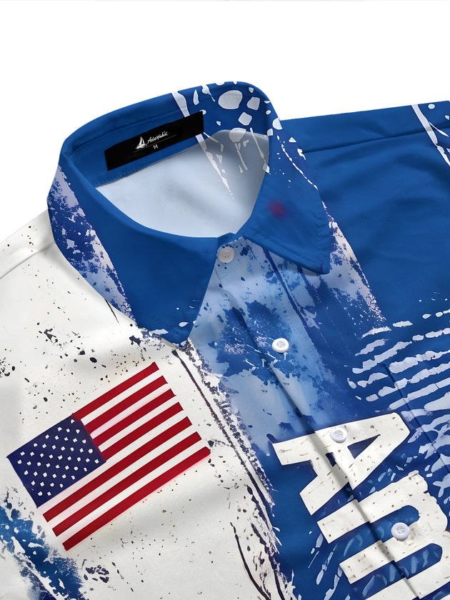 American Flag & Eagle Independence Day Men's Pocket Short Sleeve Shirts