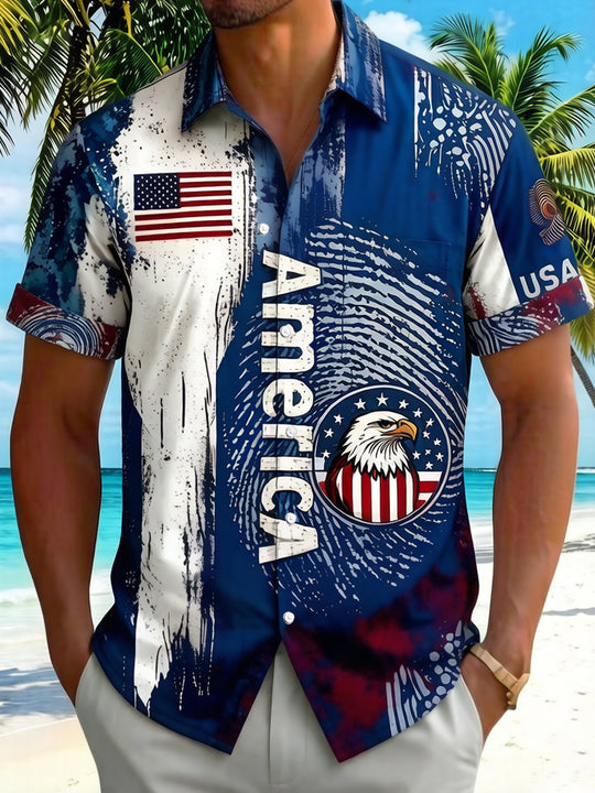 American Flag & Eagle Independence Day Men's Pocket Short Sleeve Shirts