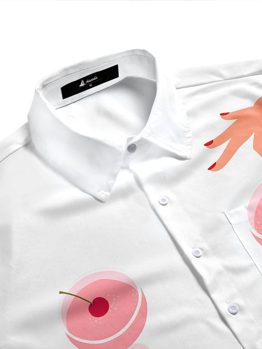 Fun Cherry Cocktail Wine Men's Pocket Short Sleeve Shirts