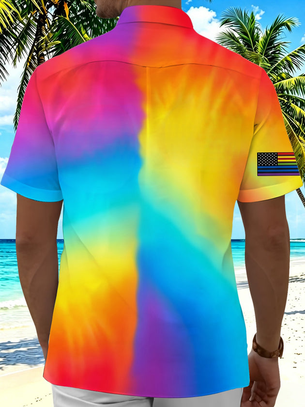 Pride Month Colorful Gradient Eagle Men's Pocket Short Sleeve Shirts