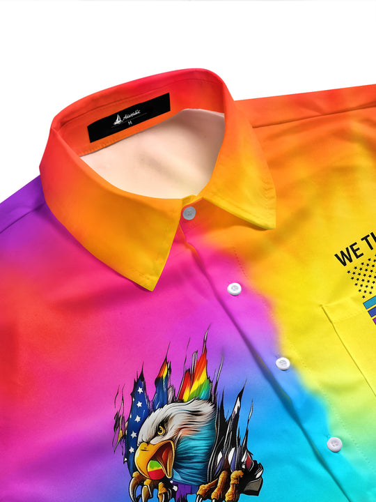 Pride Month Colorful Gradient Eagle Men's Pocket Short Sleeve Shirts