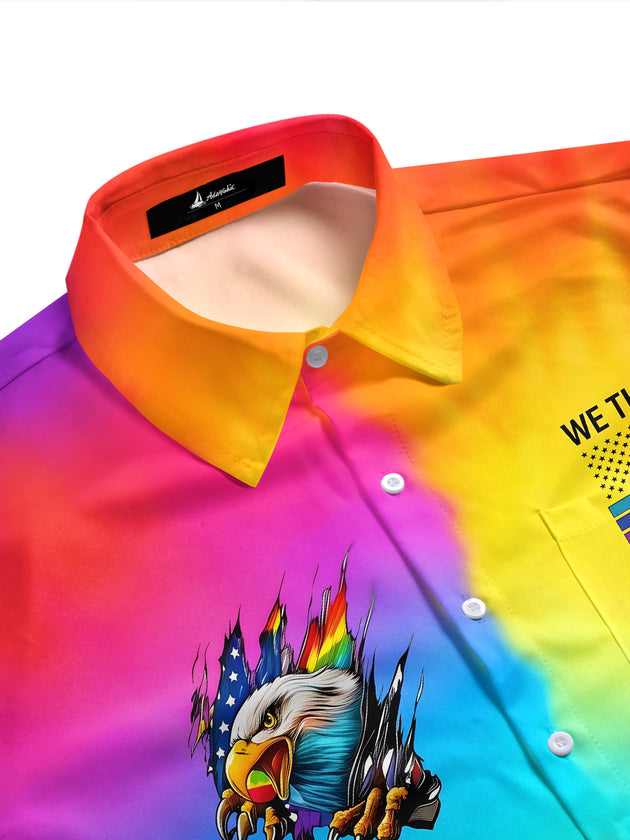 Pride Month Colorful Gradient Eagle Men's Pocket Short Sleeve Shirts
