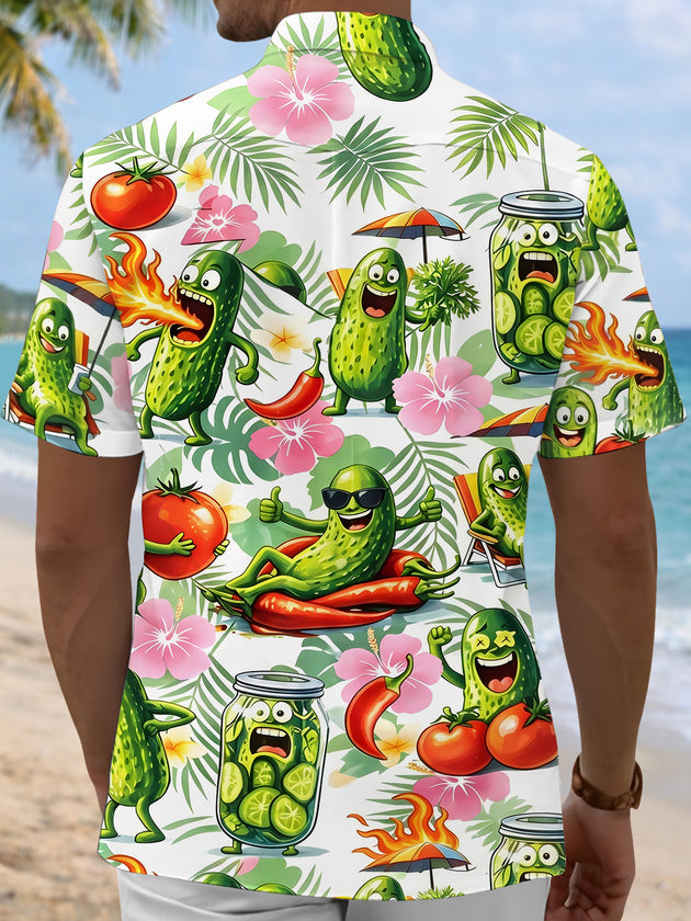 Fun Hawaiian Cucumber Tropical Men's Pocket Short Sleeve Shirts