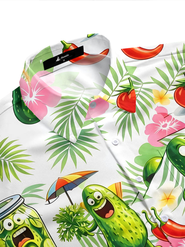 Fun Hawaiian Cucumber Tropical Men's Pocket Short Sleeve Shirts