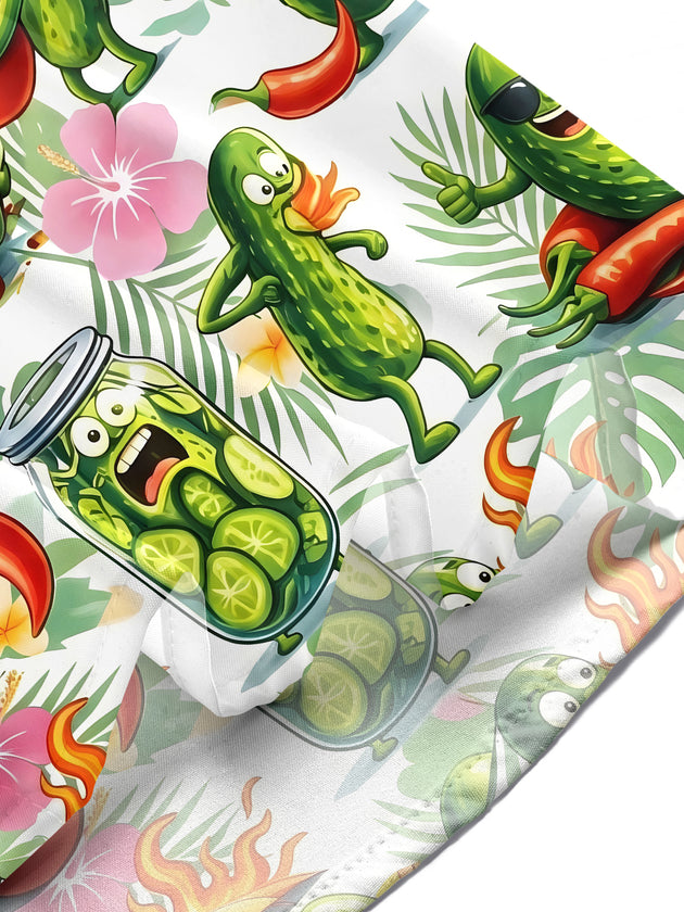 Fun Hawaiian Cucumber Tropical Men's Pocket Short Sleeve Shirts