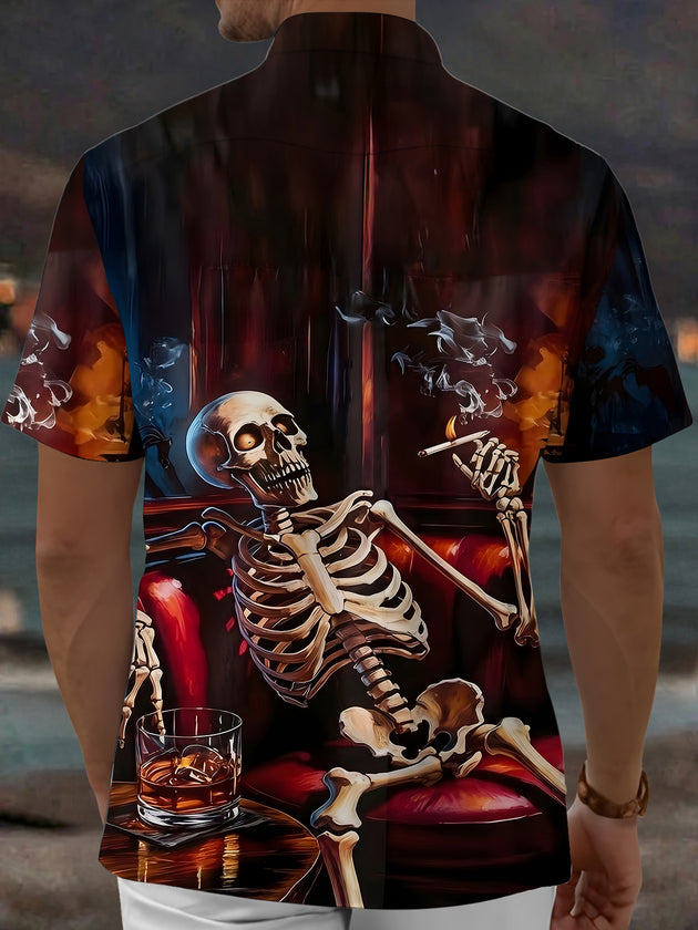 Dark Skull & Whiskey Bar Men's Pocket Short Sleeve Shirts