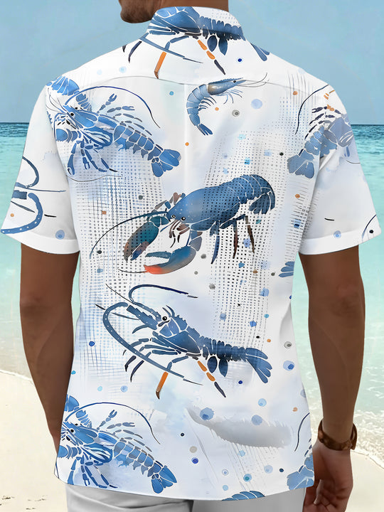 Hawaiian Blue Lobster Watercolor Men's Pocket Short Sleeve Shirts