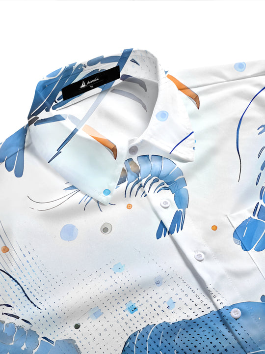 Hawaiian Blue Lobster Watercolor Men's Pocket Short Sleeve Shirts