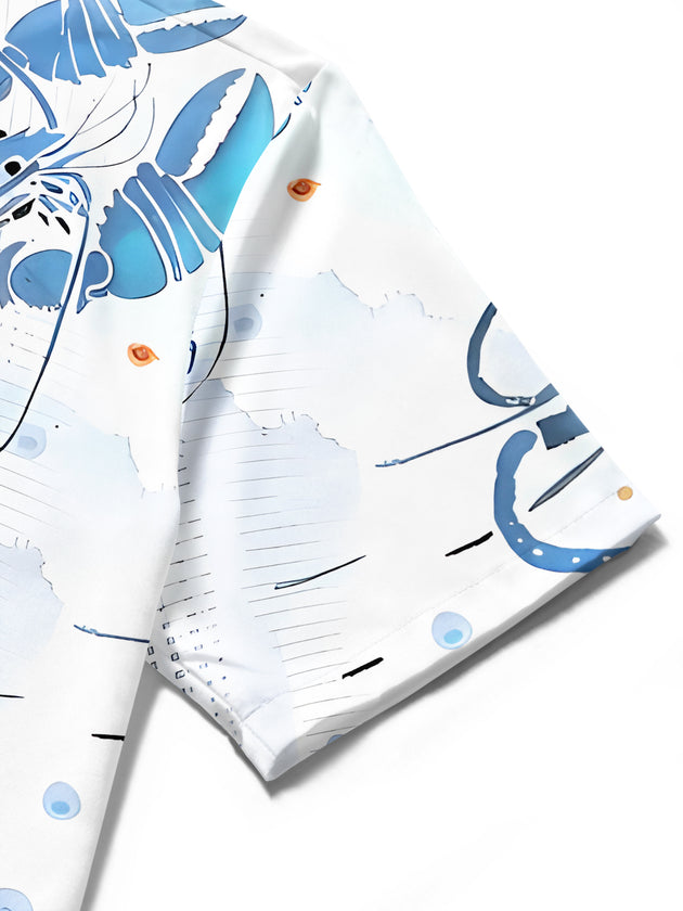 Hawaiian Blue Lobster Watercolor Men's Pocket Short Sleeve Shirts