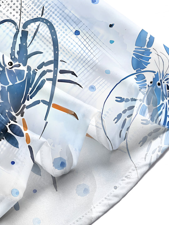 Hawaiian Blue Lobster Watercolor Men's Pocket Short Sleeve Shirts
