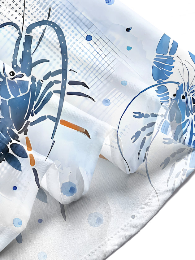 Hawaiian Blue Lobster Watercolor Men's Pocket Short Sleeve Shirts