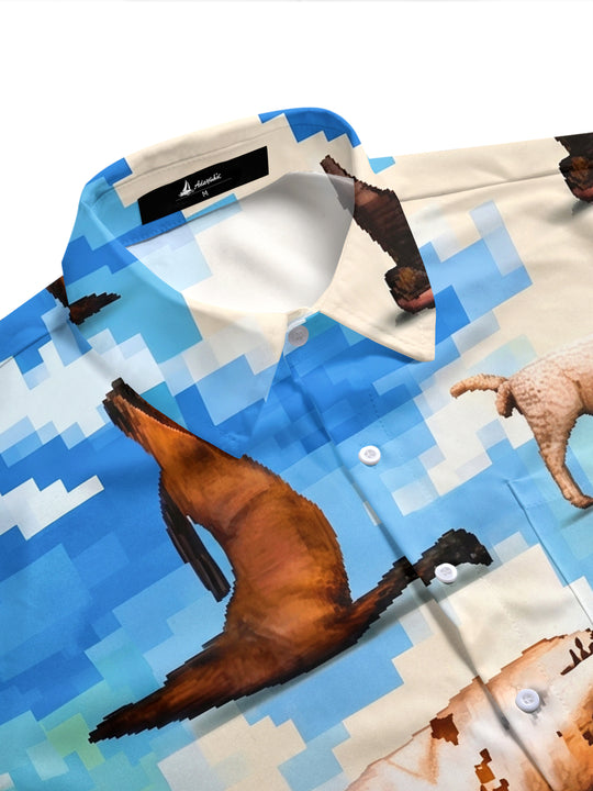 Fun Pixel Farm Animals Men's Pocket Short Sleeve Shirts