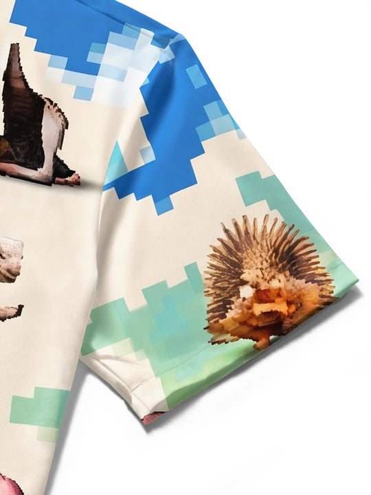 Fun Pixel Farm Animals Men's Pocket Short Sleeve Shirts