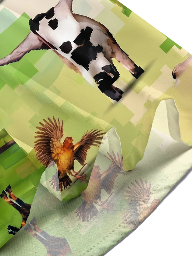 Fun Pixel Farm Animals Men's Pocket Short Sleeve Shirts