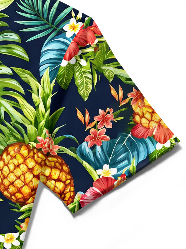 Hawaiian Tribal Lizard Pineapple Tropical Men's Pocket Short Sleeve Shirts