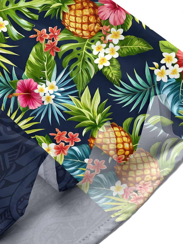 Hawaiian Tribal Lizard Pineapple Tropical Men's Pocket Short Sleeve Shirts