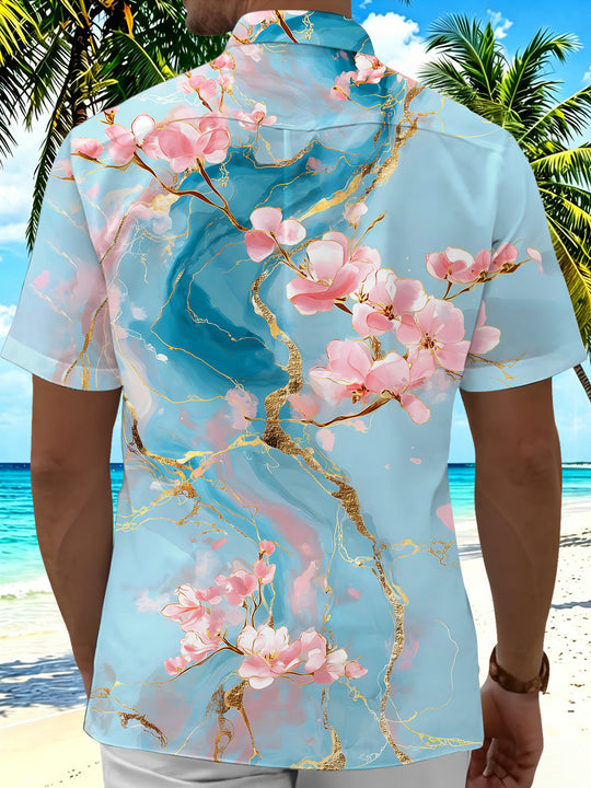 Art Gilded Abstract Cherry Blossom Marble Men's Pocket Short Sleeve Shirts