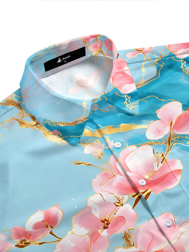 Art Gilded Abstract Cherry Blossom Marble Men's Pocket Short Sleeve Shirts