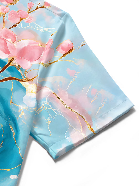 Art Gilded Abstract Cherry Blossom Marble Men's Pocket Short Sleeve Shirts