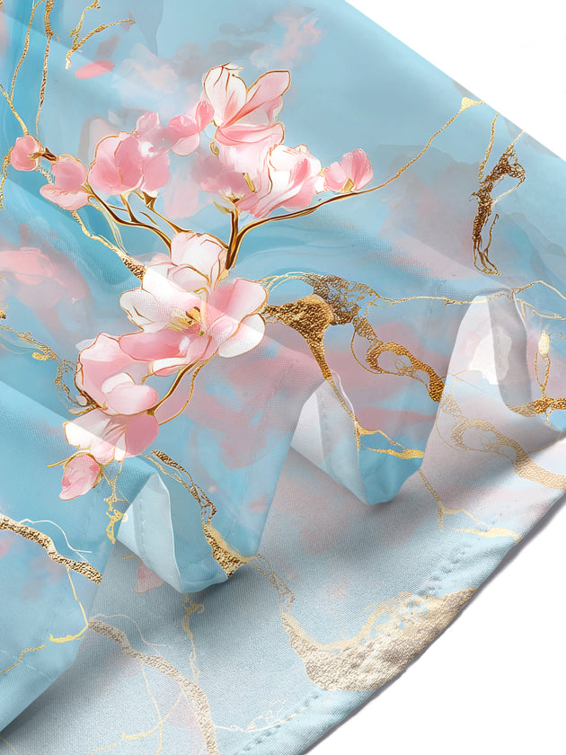 Art Gilded Abstract Cherry Blossom Marble Men's Pocket Short Sleeve Shirts