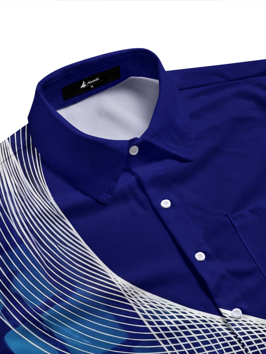 Blue Geometric Lines & Star Men's Pocket Short Sleeve Shirts