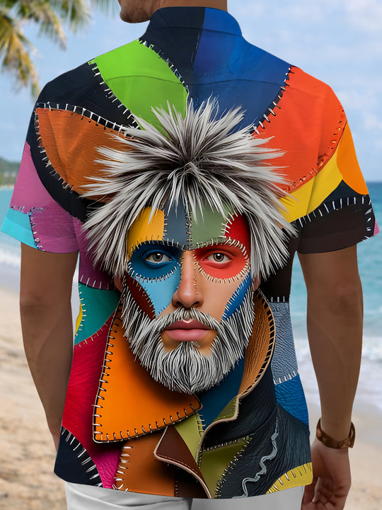 Fun Patchwork Face Men's Pocket Short Sleeve Shirts