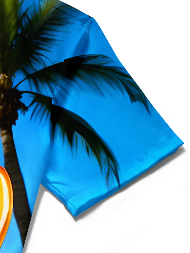 Hawaiian Beach Electric Guitar Men's Pocket Short Sleeve Shirts