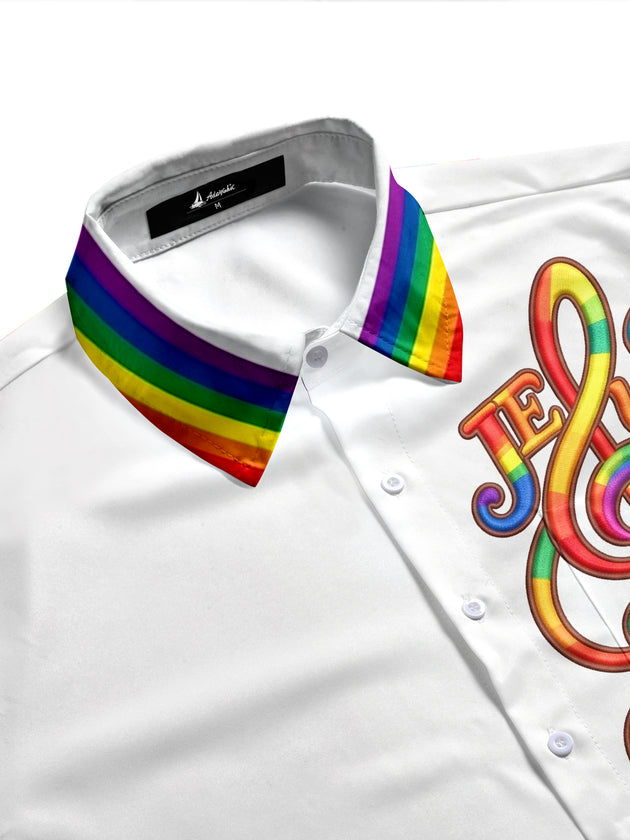 Pride Month Colorful Music Jesus Religious Men's Pocket Short Sleeve Shirts