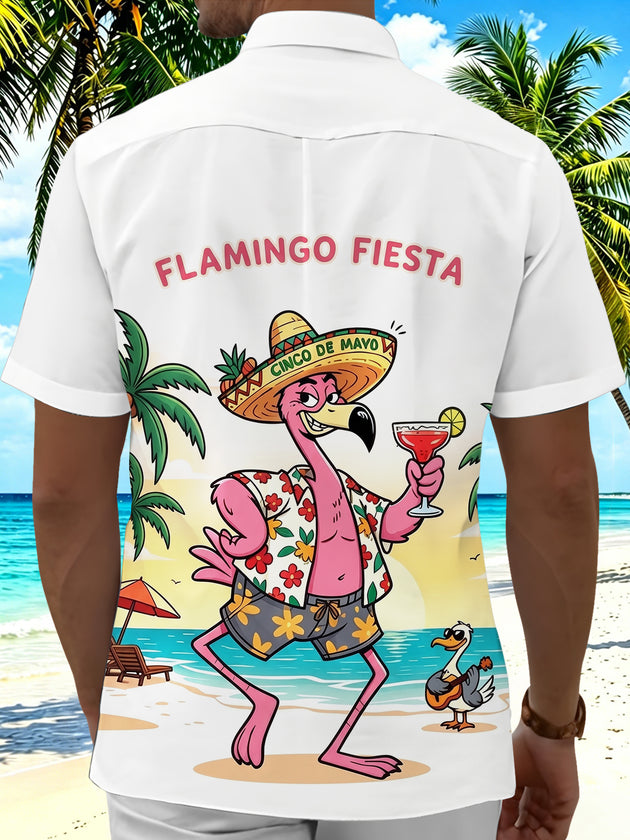 Fun Hawaiian Beach Fiesta Flamingo Men's Pocket Short Sleeve Shirts