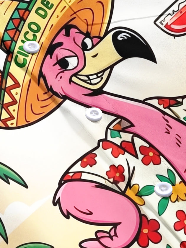 Fun Hawaiian Beach Fiesta Flamingo Men's Pocket Short Sleeve Shirts