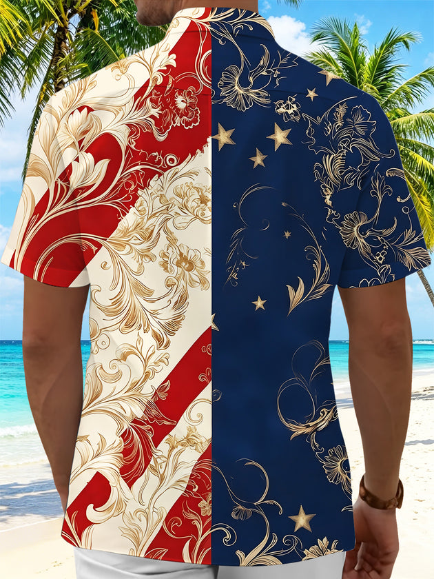 American Tiger Independence Day Men's Pocket Short Sleeve Shirts