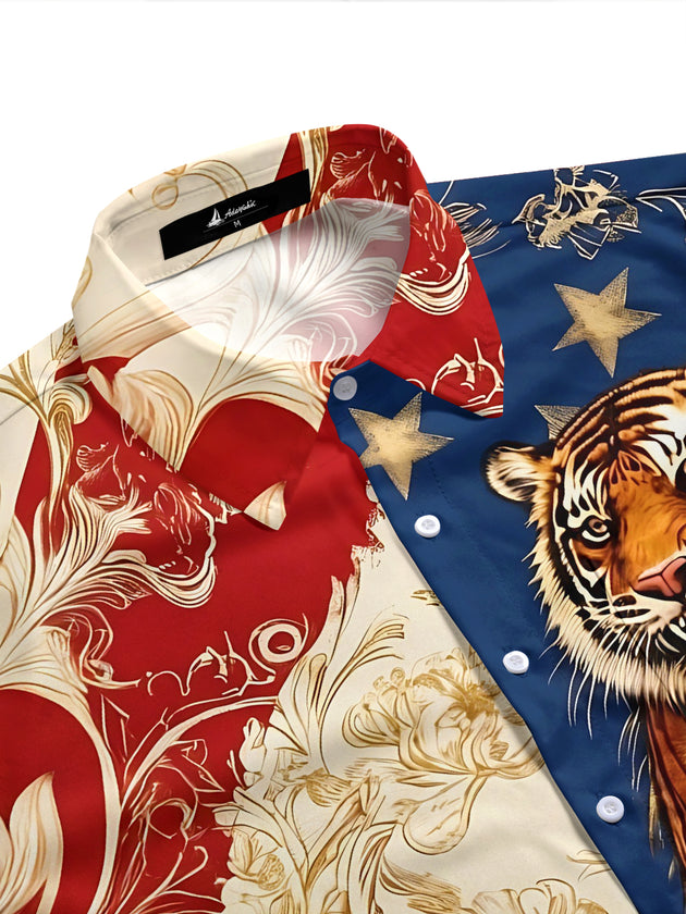 American Tiger Independence Day Men's Pocket Short Sleeve Shirts