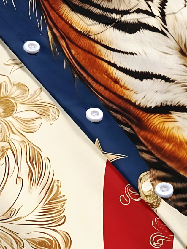 American Tiger Independence Day Men's Pocket Short Sleeve Shirts