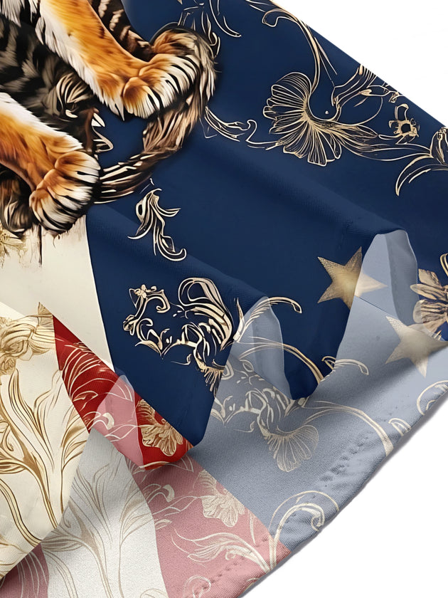 American Tiger Independence Day Men's Pocket Short Sleeve Shirts
