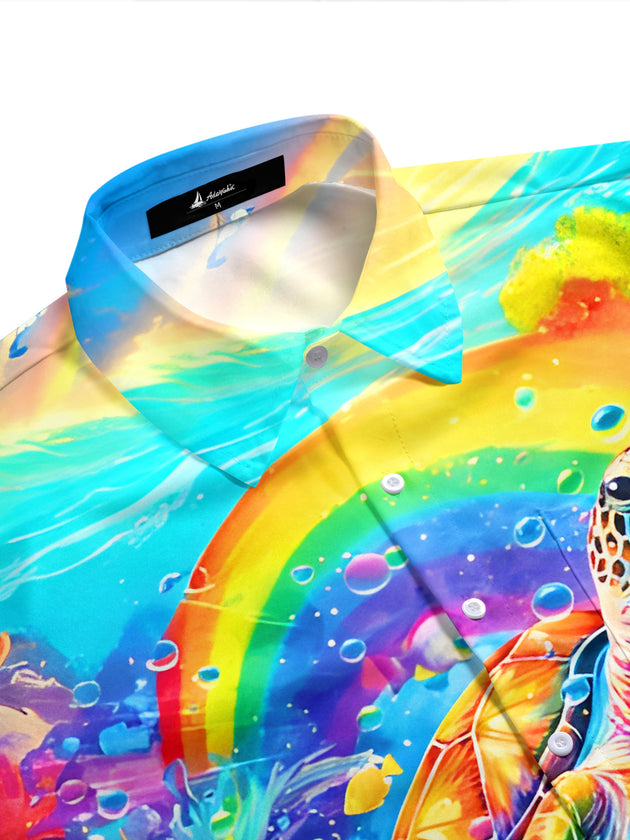 Hawaiian Colorful Turtle Ocean Men's Pocket Short Sleeve Shirts