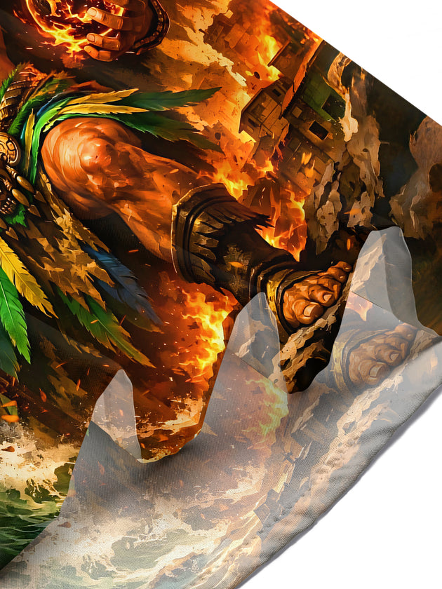 Dark Aztec Jaguar Warrior Fire Men's Pocket Short Sleeve Shirts