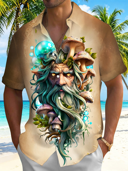 Mushroom Forest Old Man Men's Pocket Short Sleeve Shirts