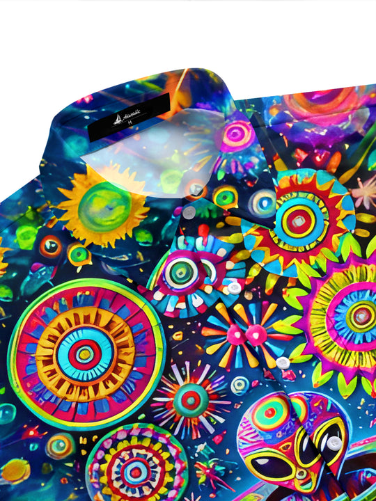 Psychedelic Colorful Hippie Alien UFO Men's Pocket Short Sleeve Shirts