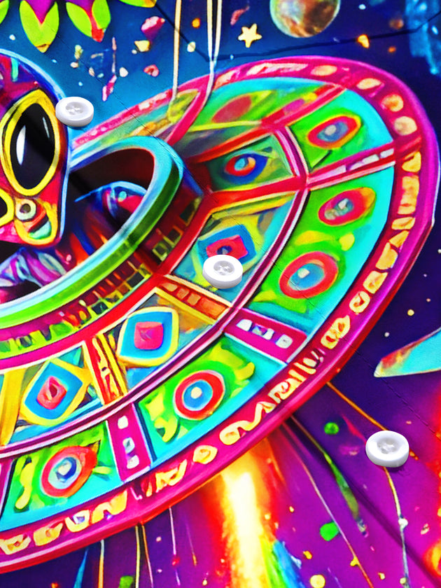 Psychedelic Colorful Hippie Alien UFO Men's Pocket Short Sleeve Shirts